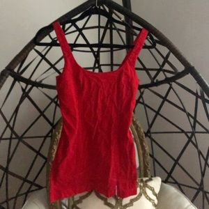 Red slit denim dress